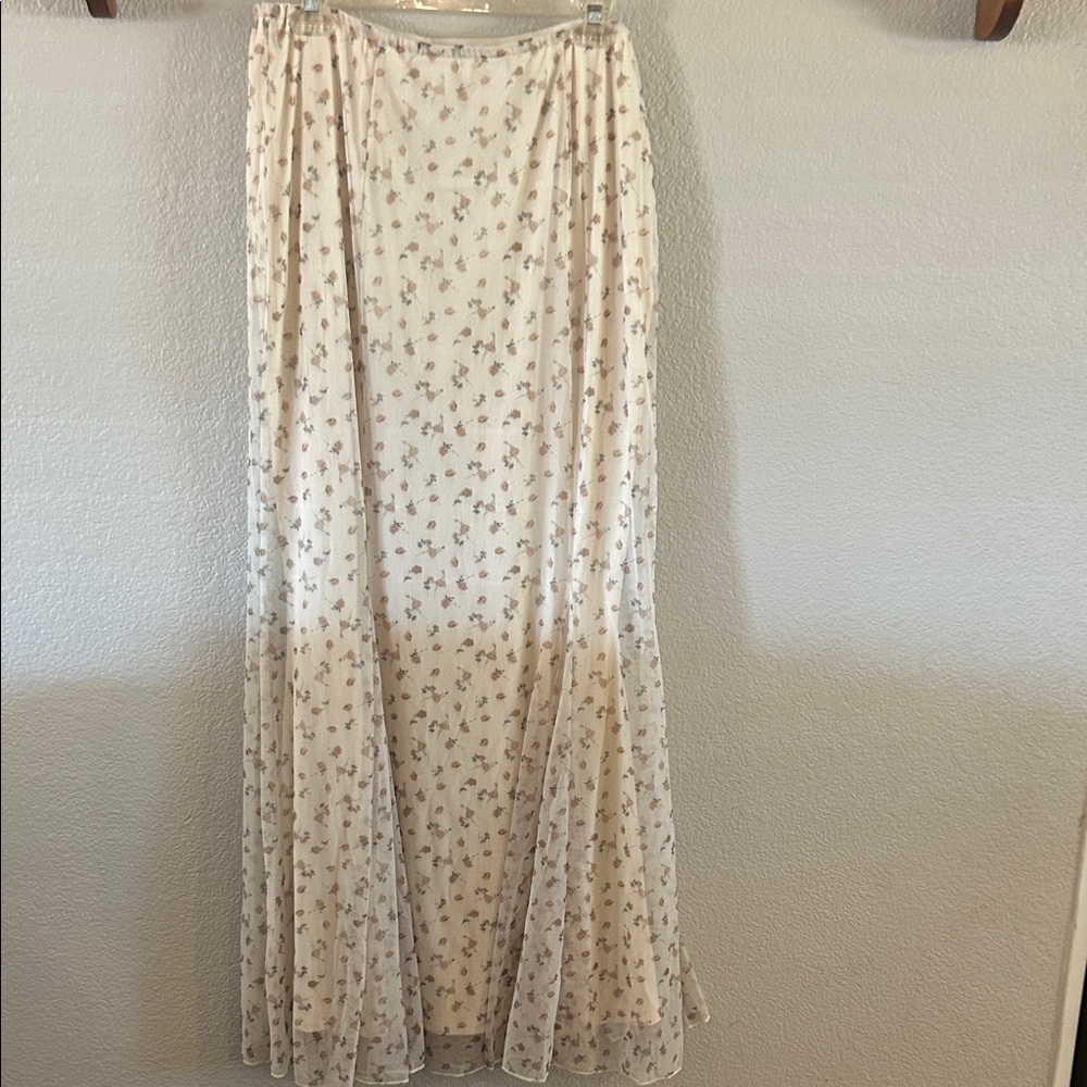 Pink Lily Cream Maxi Skirt with yellow Floral Print